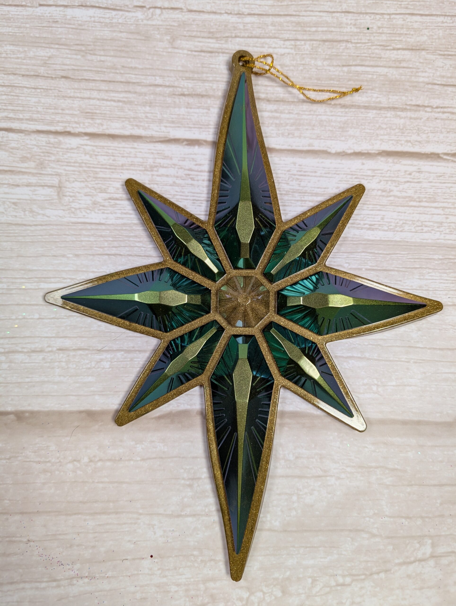 Handmade Chameleon Star Ornament – Teal Gold