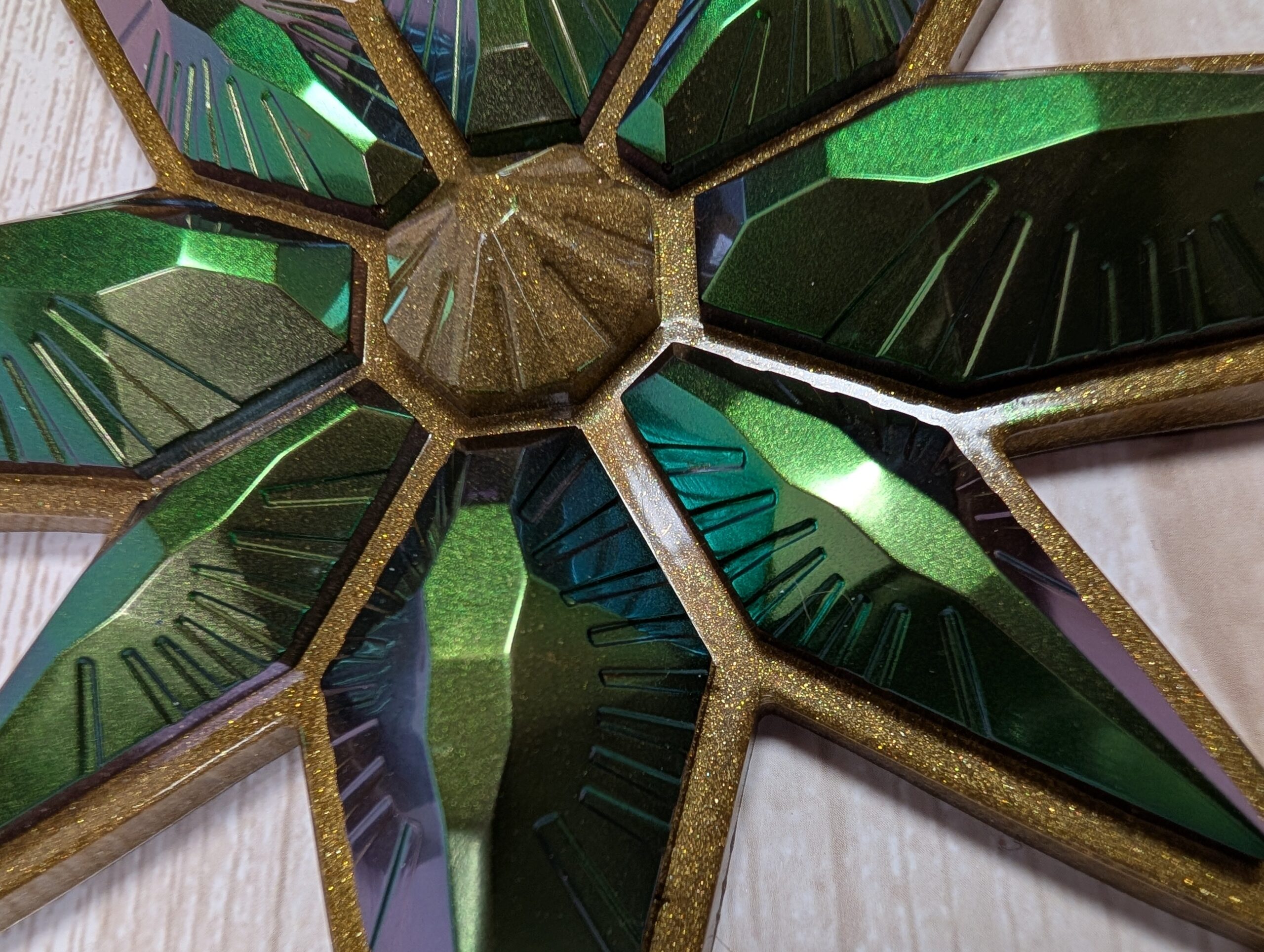 Handmade Chameleon Star Ornament – Teal Gold - Image 2